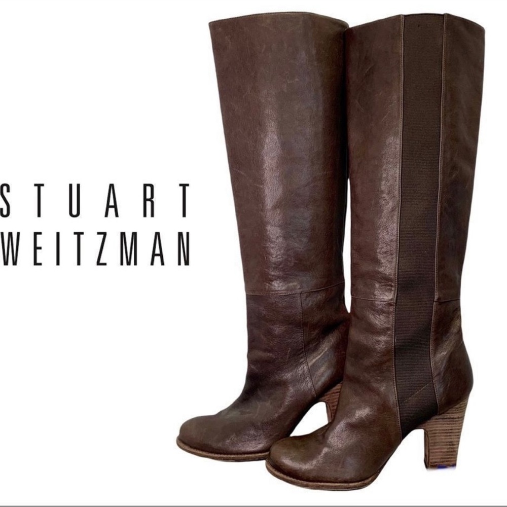 𝅺STUART Weitzman brown leather knee-high high heel boots size 8.5